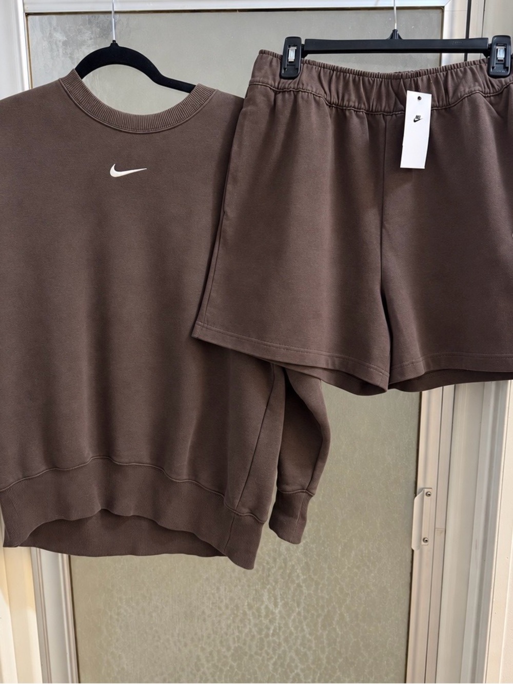 Nike Women's Brown Athletic Sweatshirt and Lounge Shorts Set